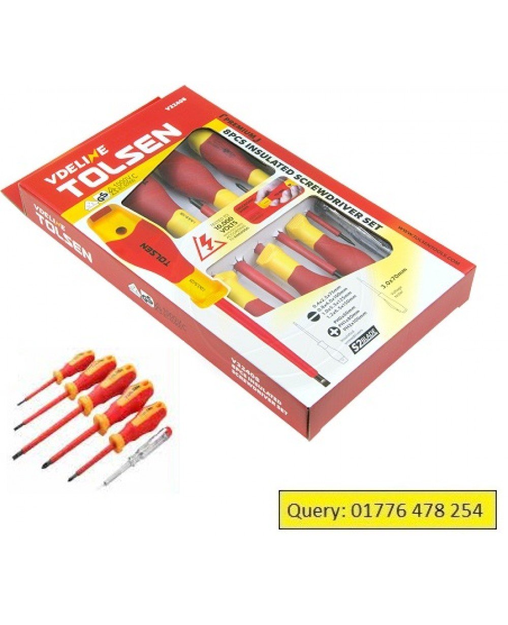 TOLSEN VDE Power Insulated Flat Phillips Handle Screwdrivers 6pcs