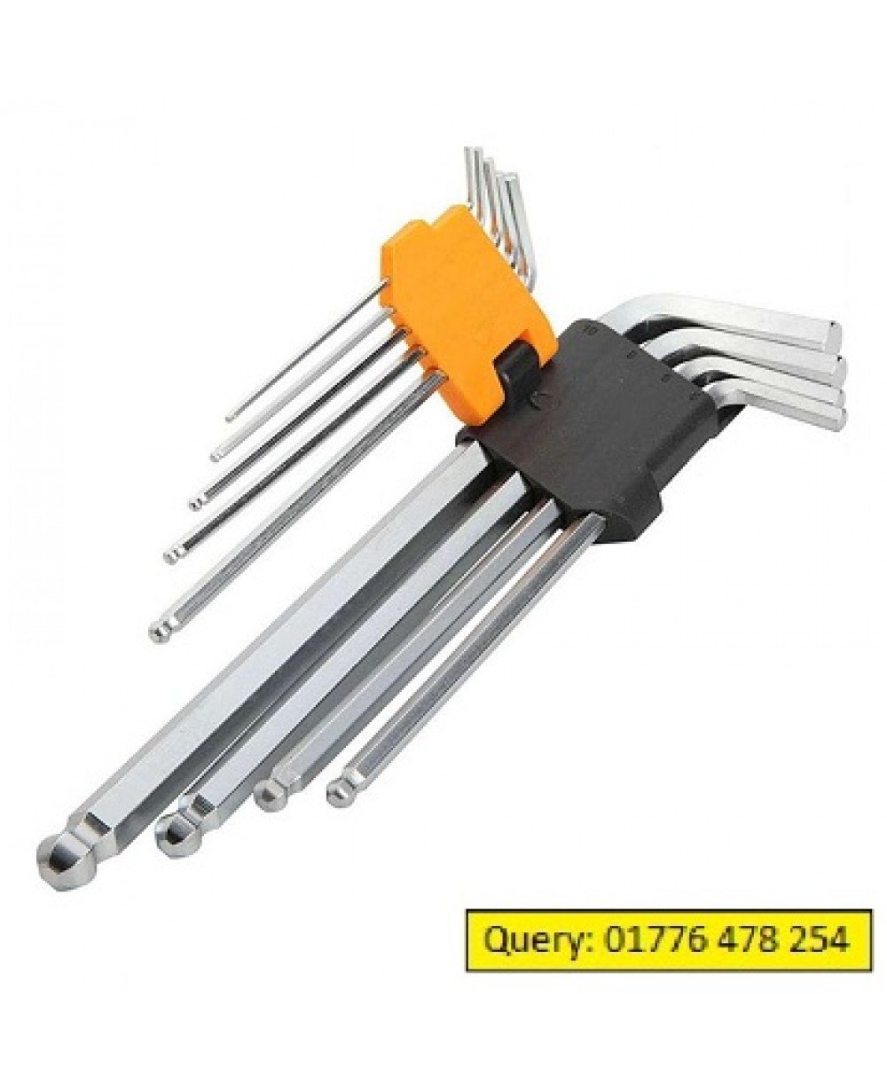 TOLSEN Ball Point Long Arm Allen Hex Key Set 9pcs