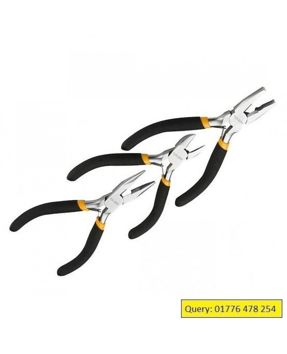 TOLSEN 3pcs Mini Pliers Set (4.5") Combination, Long Nose and Diagonal Cutting